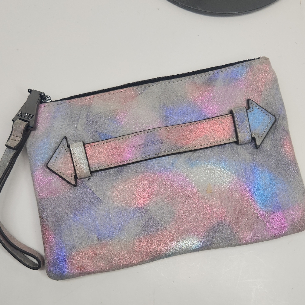 Aimee Kestenberg Iridescent Pink Blue Silver Wristlet Clutch